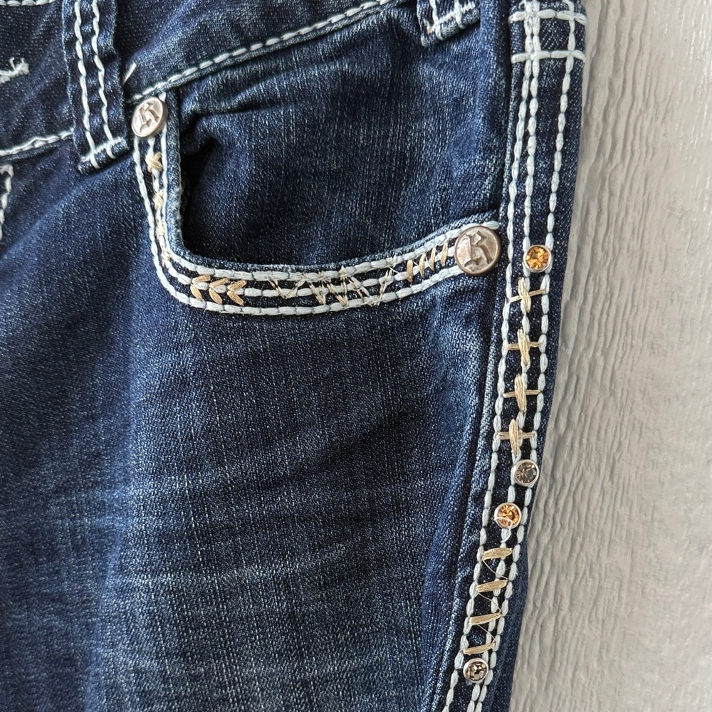 Rock and Roll Cowgirl Low Rise Bootcut Rhinestone denim jeans sz 26 x 36 - Picture 10 of 14